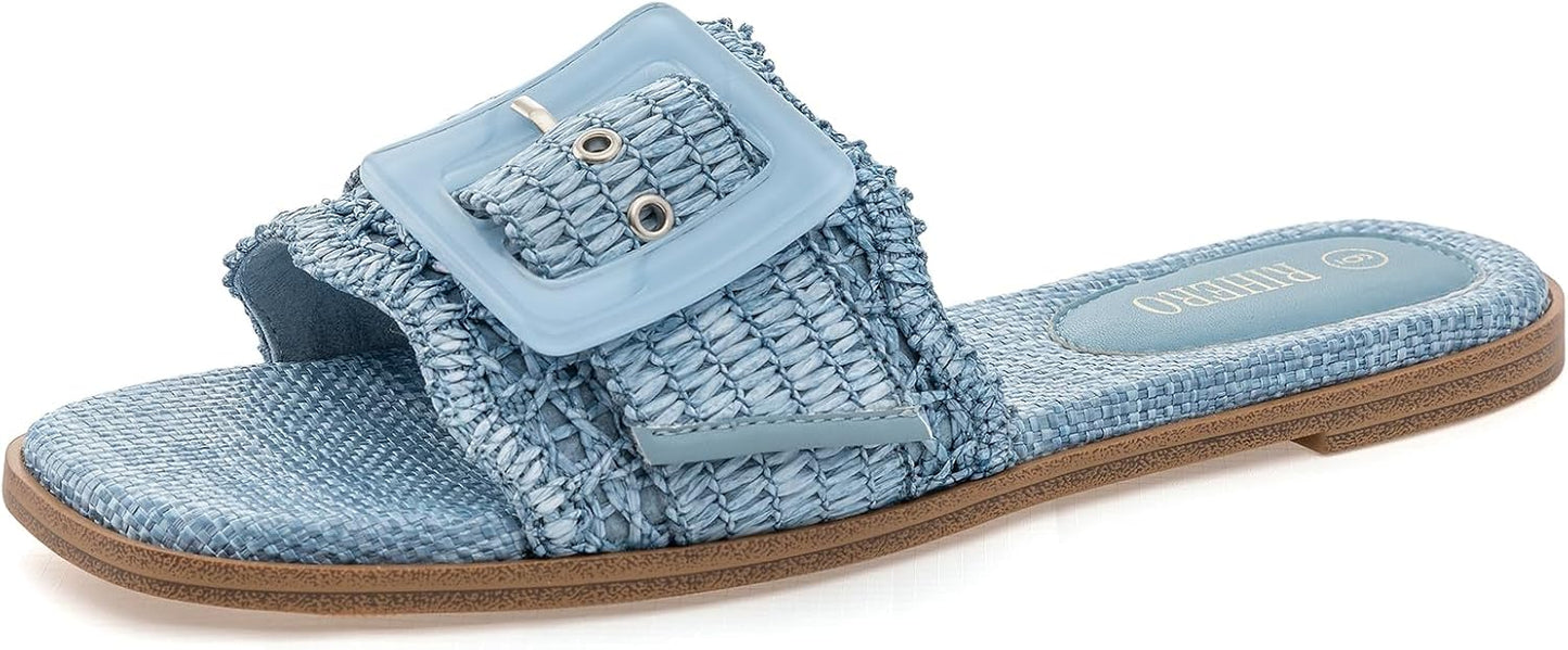Women's Flat Sandals Raffia Slip