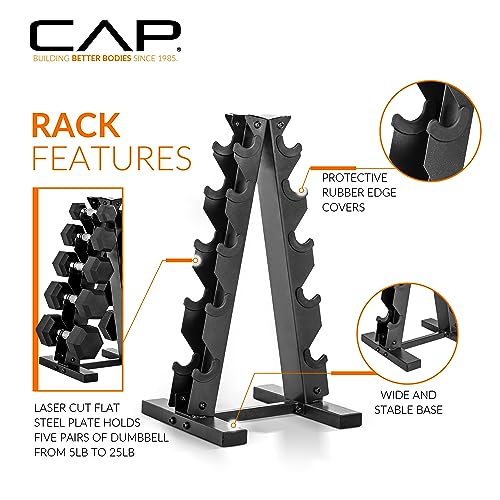 CAP Barbell 150 LB Coated Hex Dumbbell Weight Set with Vertical Rack. Black