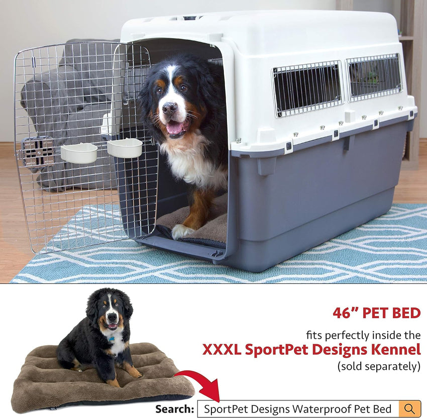 SportPet Designs Plastic Kennels Rolling Plastic Airline Approved Wire Door Travel Dog Crate. XXX-Large. Gray