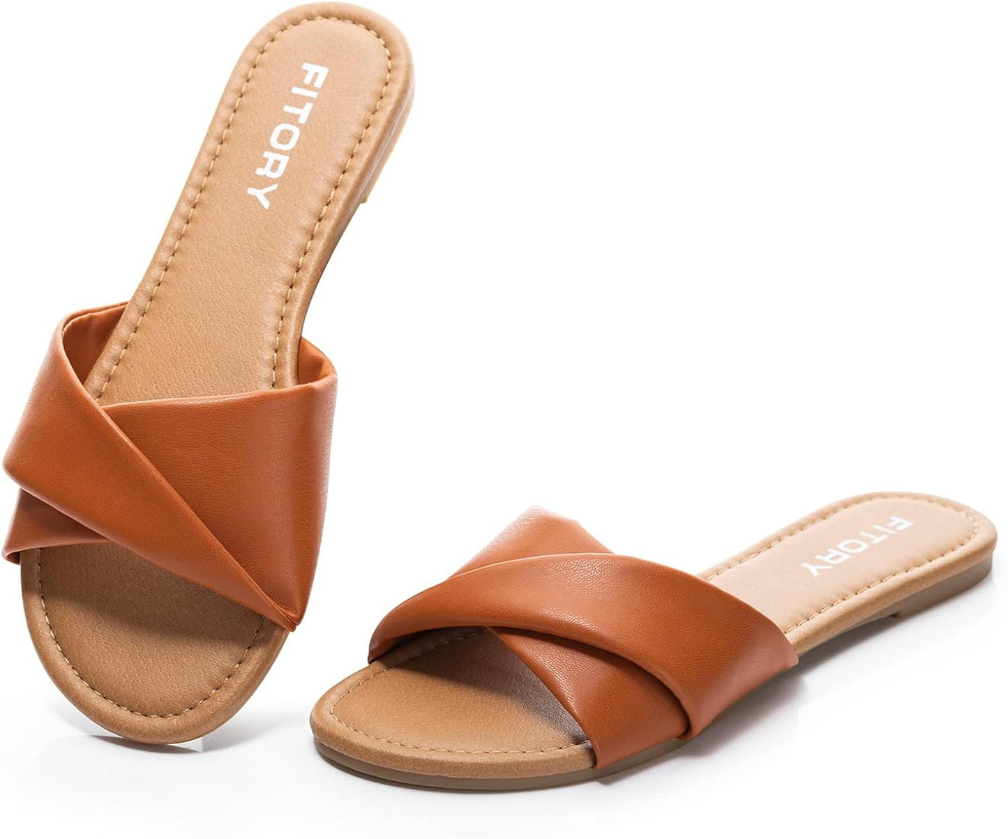 Women's Flat Sandals Fashion Slides With Soft Leather Slippers