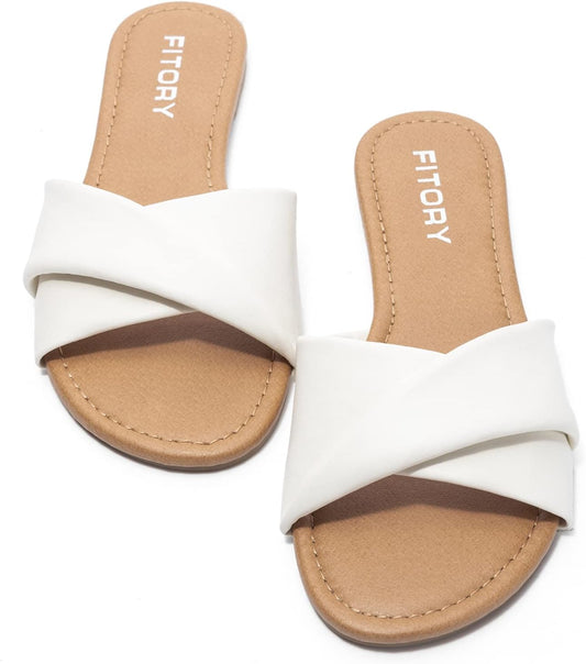 Women's Flat Sandals Fashion Slides With Soft Leather Slippers