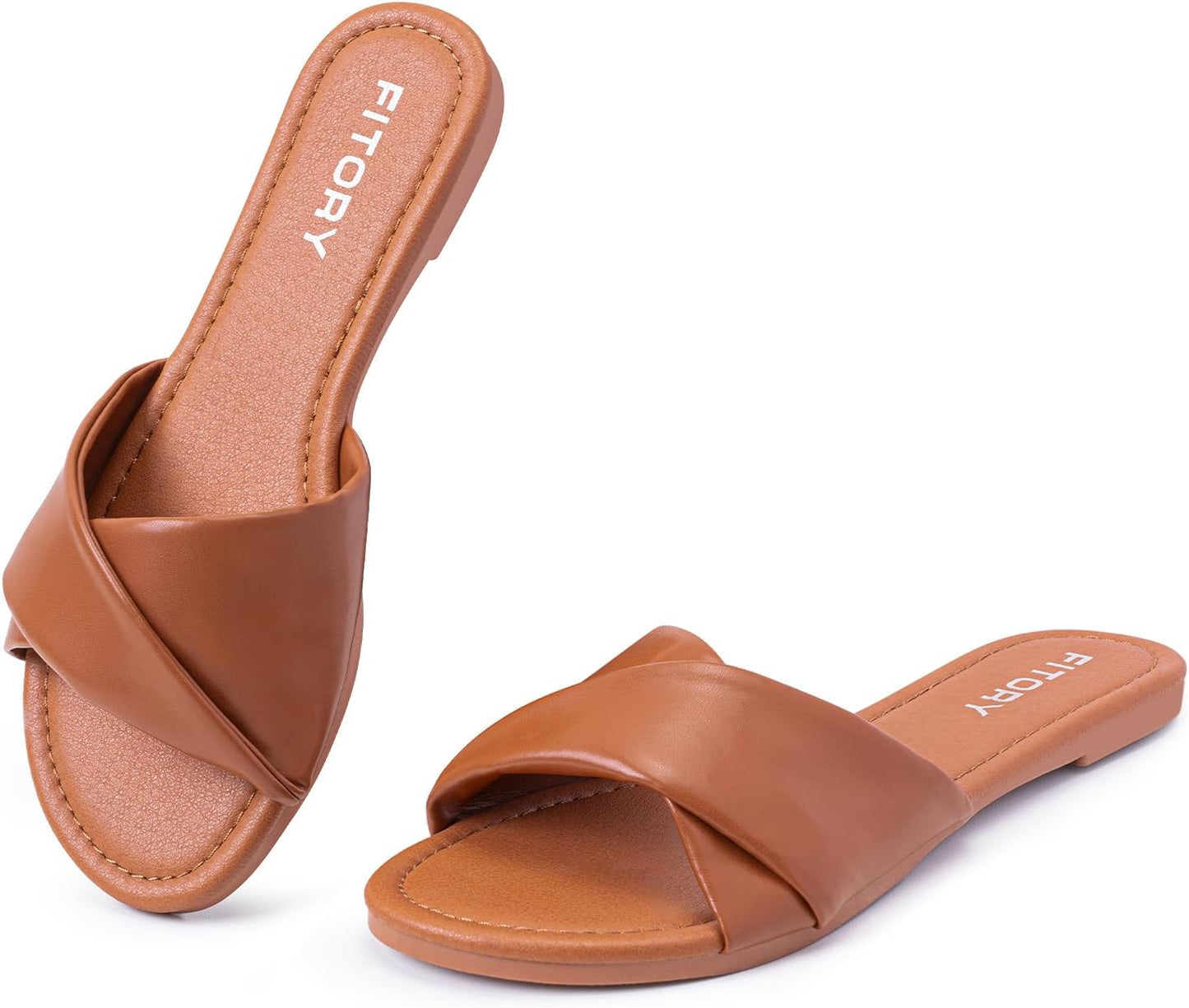 Women's Flat Sandals Fashion Slides With Soft Leather Slippers