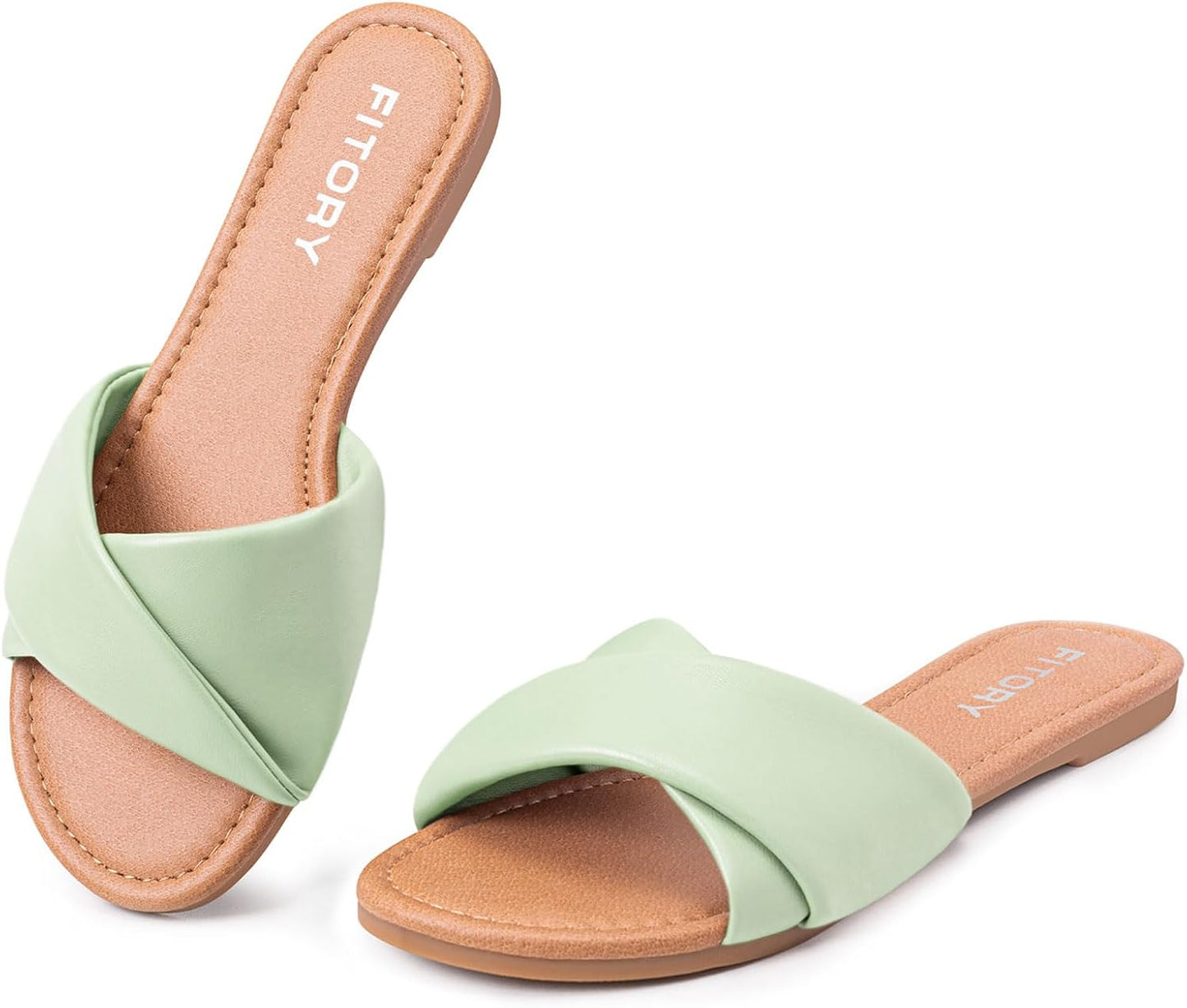 Women's Flat Sandals Fashion Slides With Soft Leather Slippers