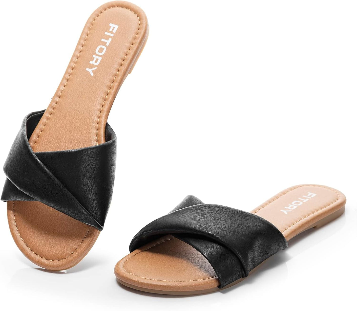 Women's Flat Sandals Fashion Slides With Soft Leather Slippers