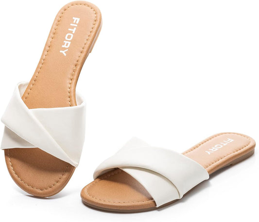 Women's Flat Sandals Fashion Slides With Soft Leather Slippers
