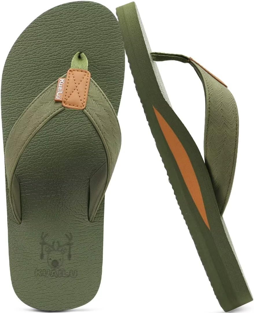 Mens Leather Flip Flops Arch Support