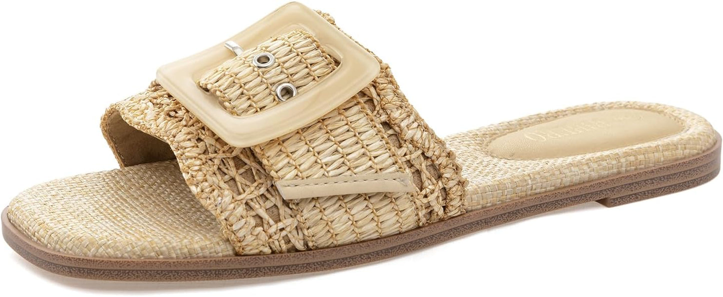 Women's Flat Sandals Raffia Slip