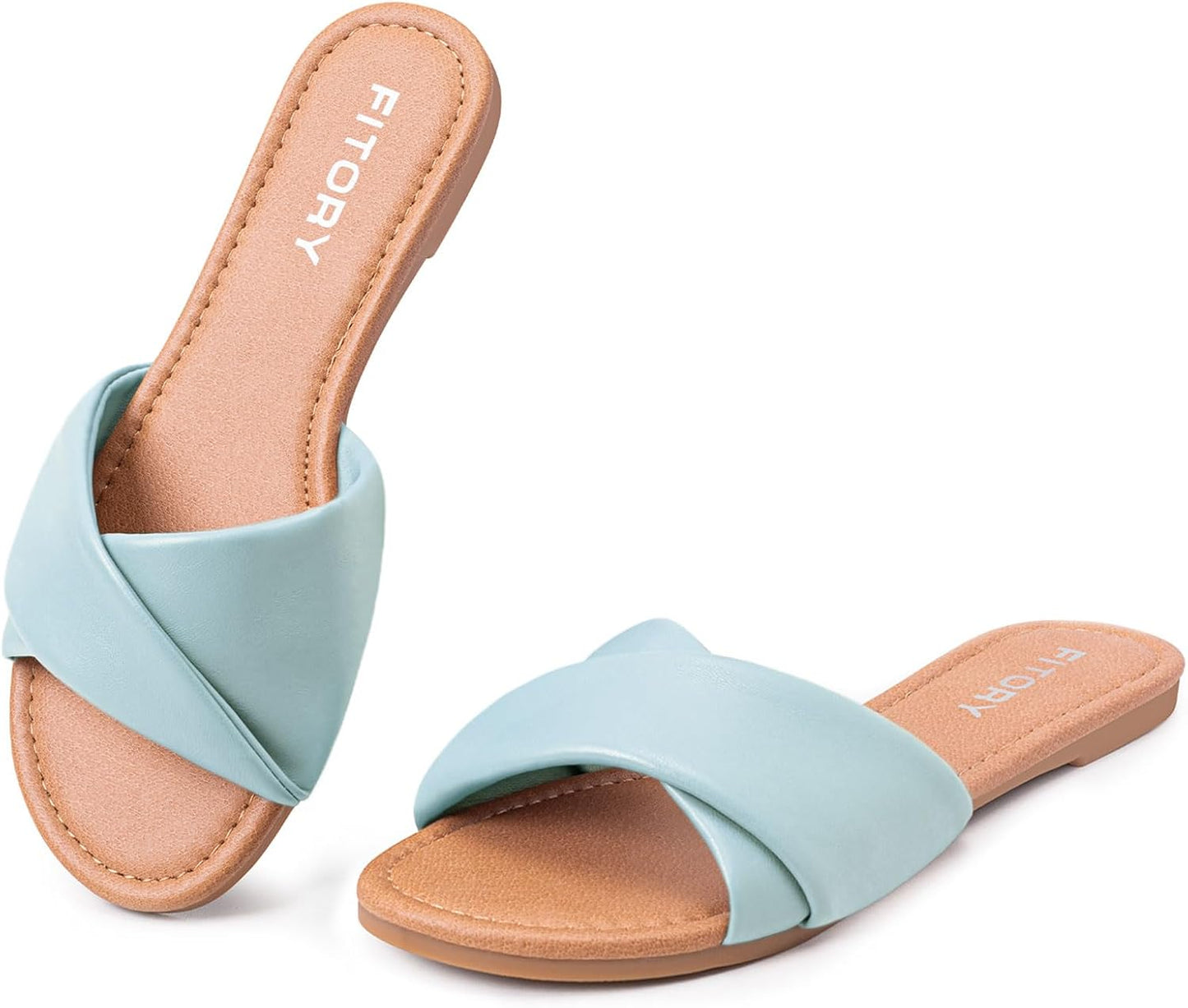 Women's Flat Sandals Fashion Slides With Soft Leather Slippers