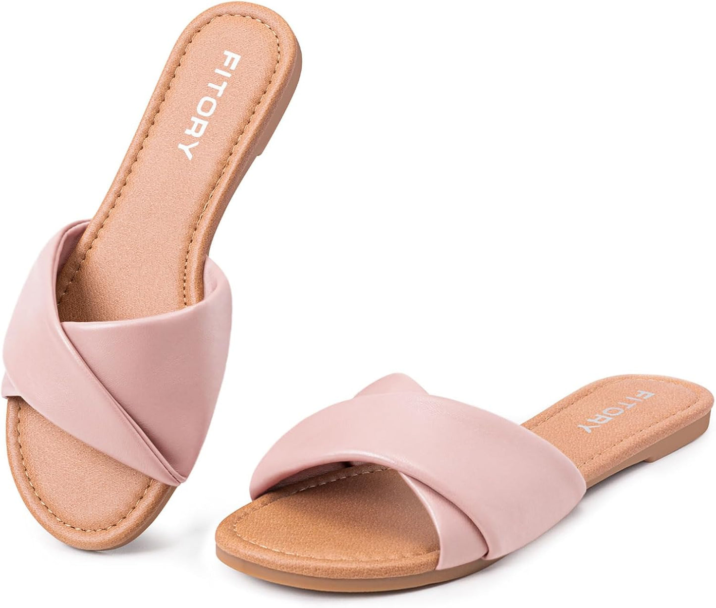 Women's Flat Sandals Fashion Slides With Soft Leather Slippers