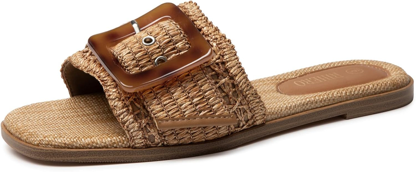 Women's Flat Sandals Raffia Slip