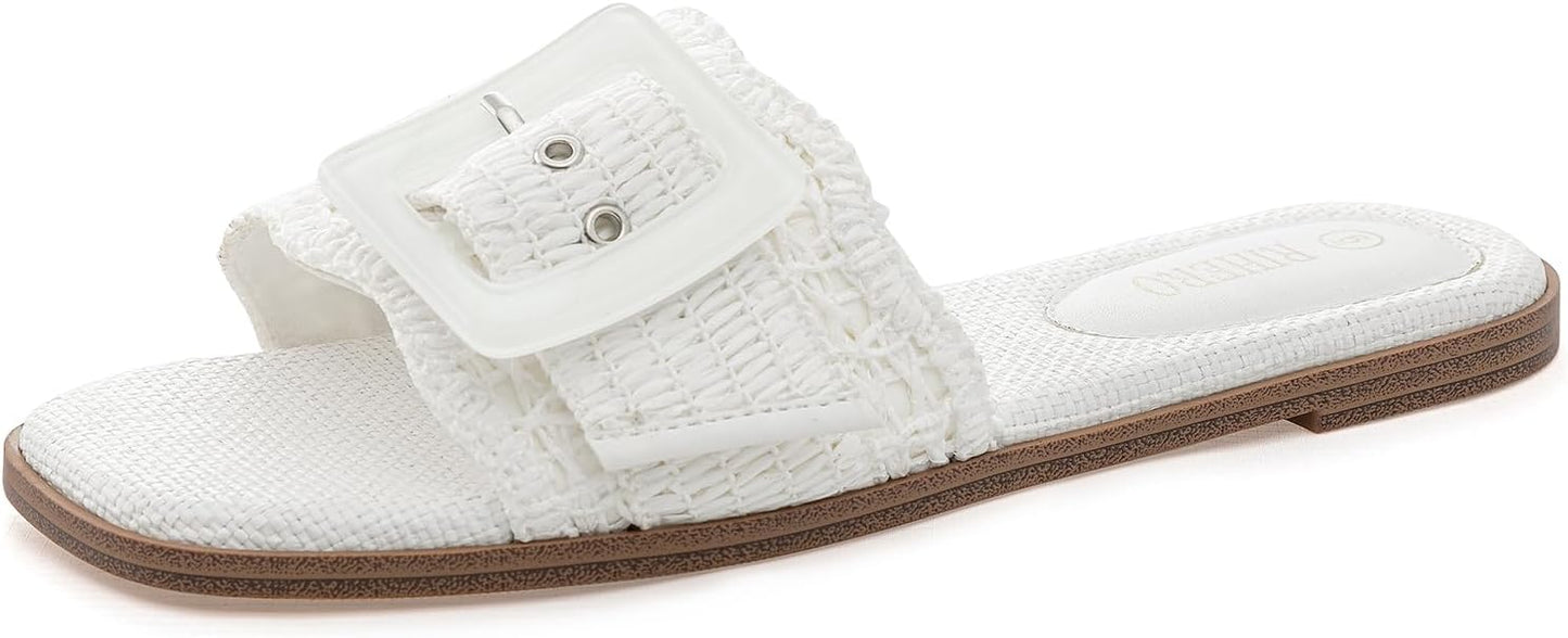 Women's Flat Sandals Raffia Slip