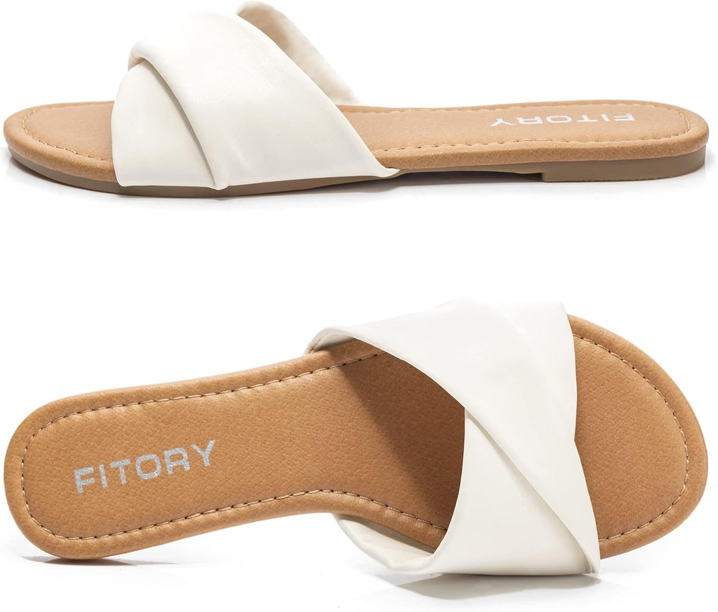 Women's Flat Sandals Fashion Slides With Soft Leather Slippers