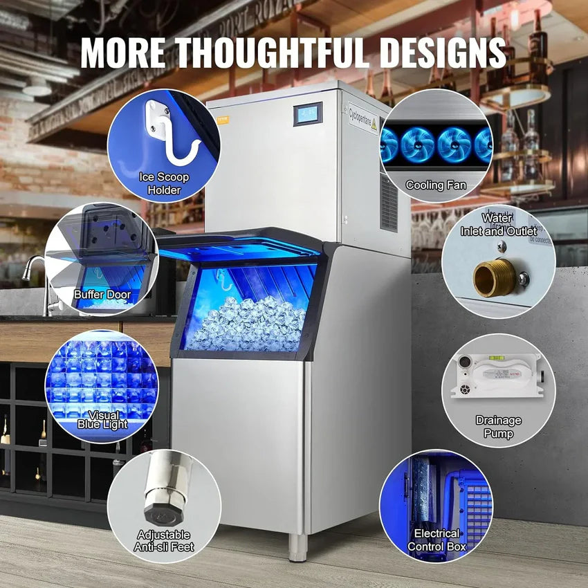 VEVOR Commercial Ice Maker. 360LBS/24H Ice Making Machine with 330.7LBS Large Storage Bin