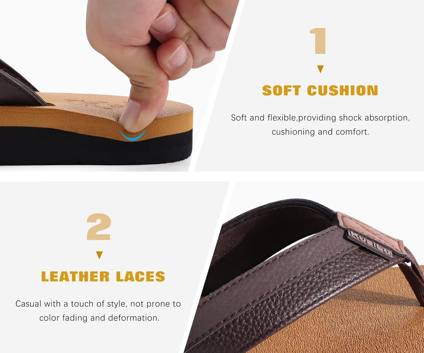 Mens Leather Flip Flops Arch Support