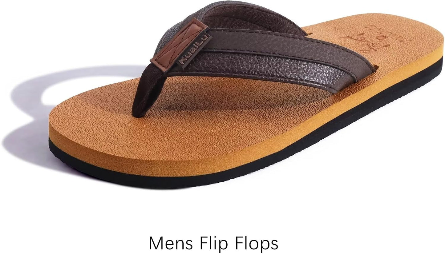 Mens Leather Flip Flops Arch Support
