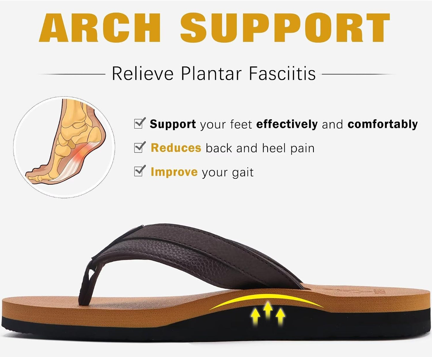 Mens Leather Flip Flops Arch Support