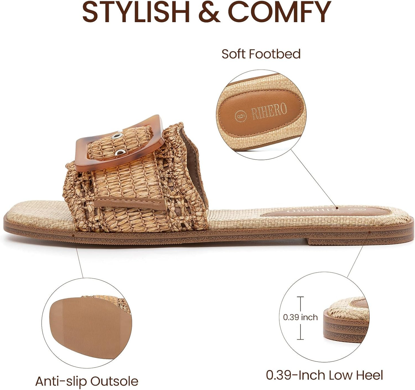 Women's Flat Sandals Raffia Slip