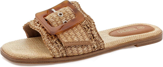 Women's Flat Sandals Raffia Slip
