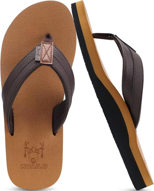 Mens Leather Flip Flops Arch Support