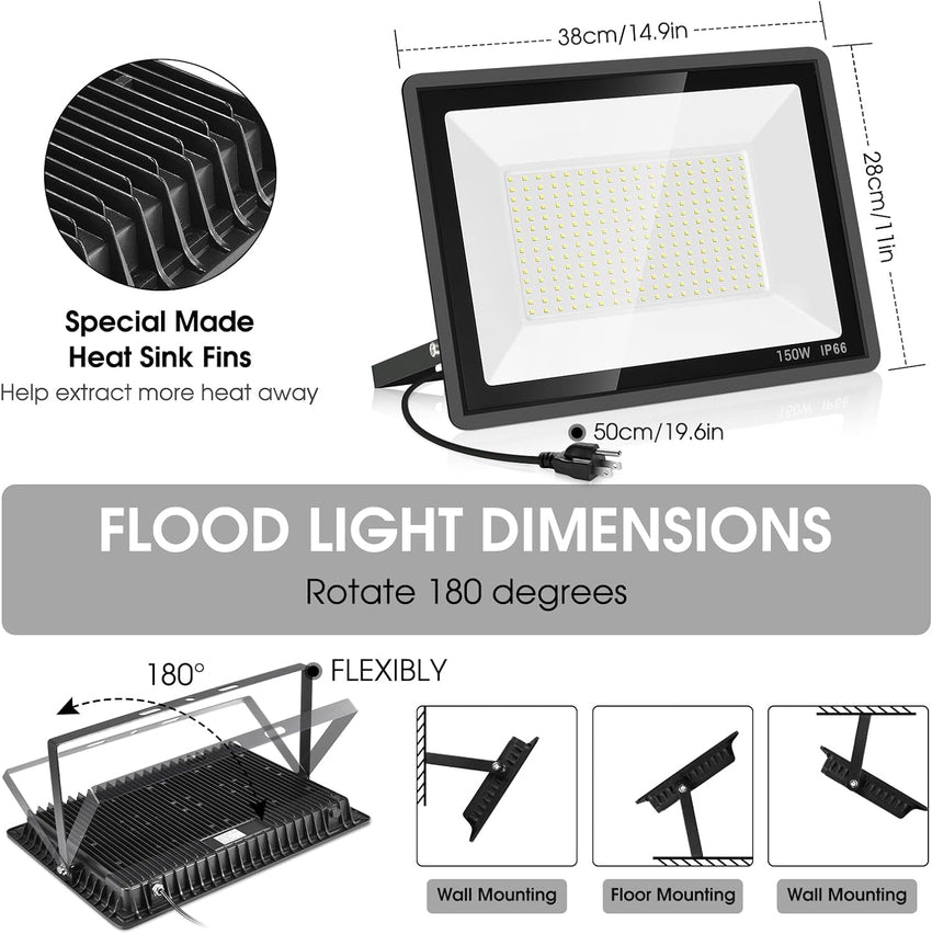 3 Pack 200W LED Flood Light.Super Bright Exterior Security Lights With Plug.IP66 Waterproof Outdoor Flood Light. 22800lm 5000K Daylight White Floodlight for Yard. Garden.Basketball Court. Arena