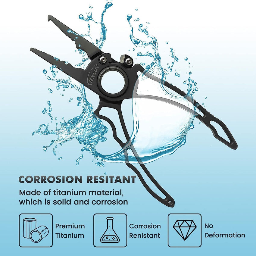 RXLUY Titanium Fishing Pliers. Premium Saltwater Fishing Gear. Tungsten Cutters. Split Ring Hook Remover. Knot Tying Tool with Lanyard. Ice Fishing. Sea Fishing Kit Gifts for Men