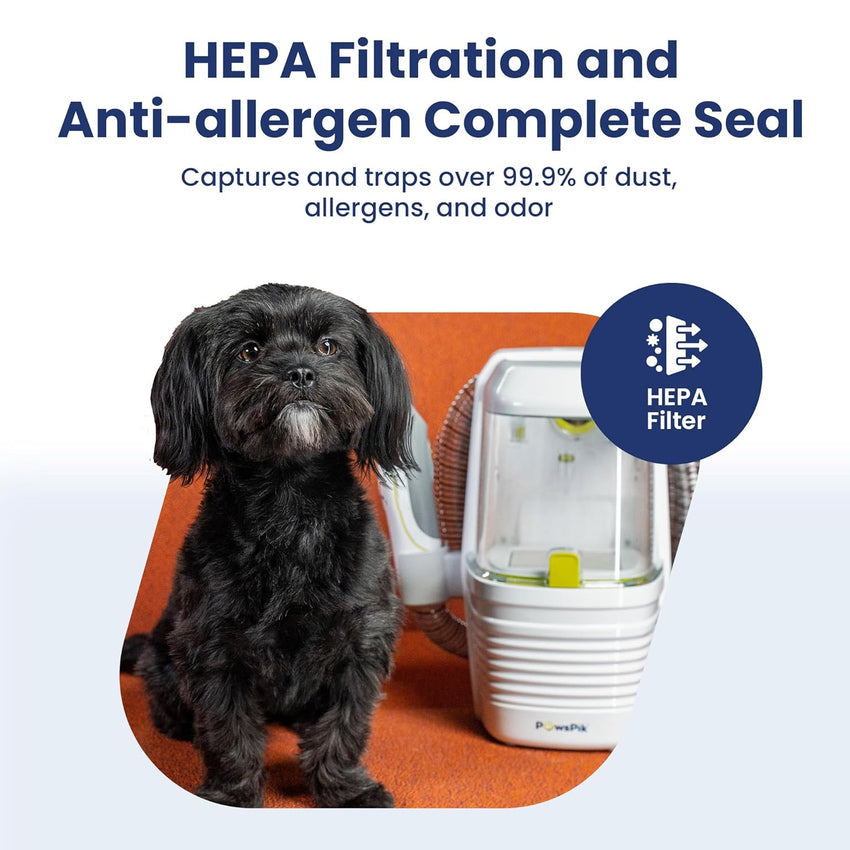 Professional Pet Grooming Vacuum Kit. Dogs & Cats. Direct Handheld Control. 7 Grooming Tools. 6 Suction Levels. Large 2.2L Dust Bin. UL. HEPA Filter