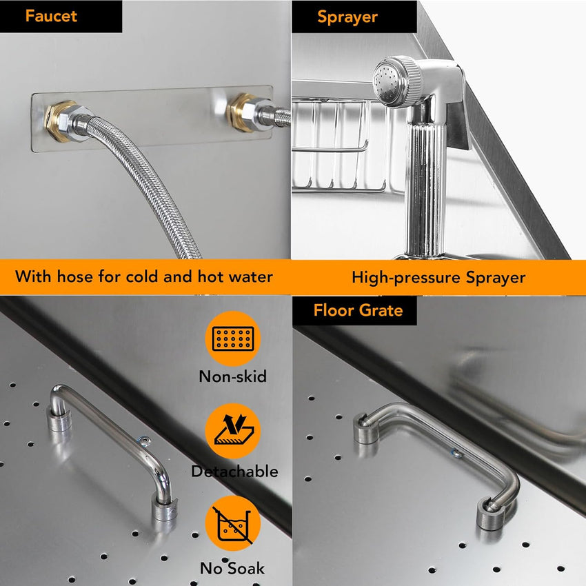 50 Dog Wash Bathtub. Pet Wash Station. Professional Stainless Steel Dog Grooming Tub with Ramp. Faucet. Sprayer. Drain Kit. Right Door