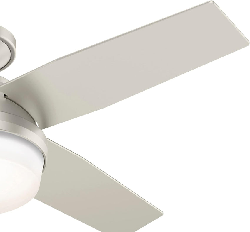 Hunter Fan Company Dempsey Low Profile Indoor / Outdoor Ceiling Fan with LED Light and Remote Control. 44. Matte Nickel
